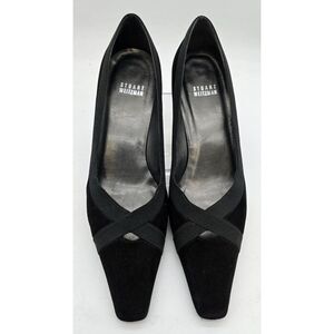 Stuart Weitzman Black Suede & Fabric Heels With Square Toe & 3-Inch Heel